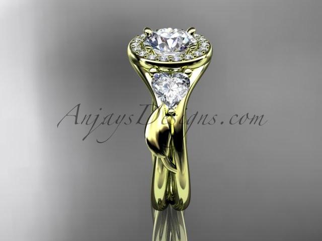 14kt yellow gold diamond unique engagement ring, wedding ring with a "Forever One" Moissanite center stone ADLR314 - AnjaysDesigns