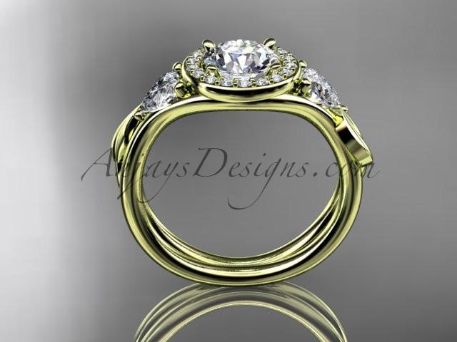 14kt yellow gold diamond unique engagement ring, wedding ring with a "Forever One" Moissanite center stone ADLR314 - AnjaysDesigns