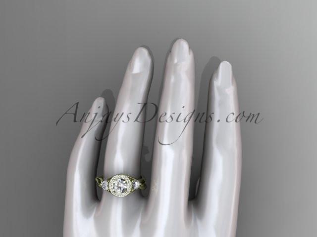 14kt yellow gold diamond unique engagement ring, wedding ring with a "Forever One" Moissanite center stone ADLR314 - AnjaysDesigns