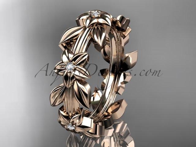 14kt rose gold diamond leaf wedding ring, engagement ring, wedding band ADLR316 - AnjaysDesigns