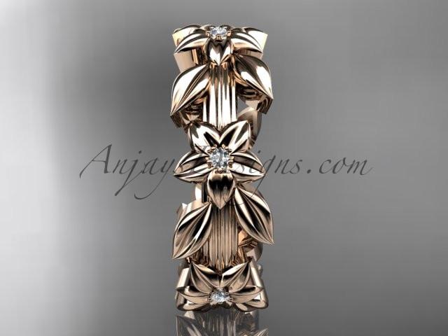 14kt rose gold diamond leaf wedding ring, engagement ring, wedding band ADLR316 - AnjaysDesigns