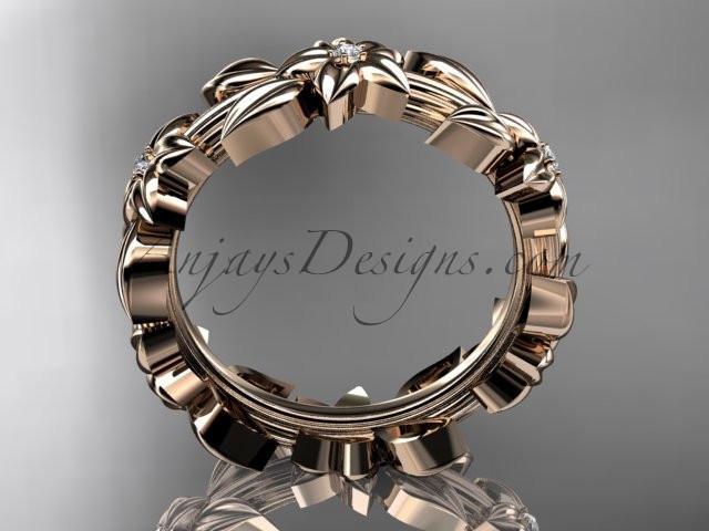 14kt rose gold diamond leaf wedding ring, engagement ring, wedding band ADLR316 - AnjaysDesigns
