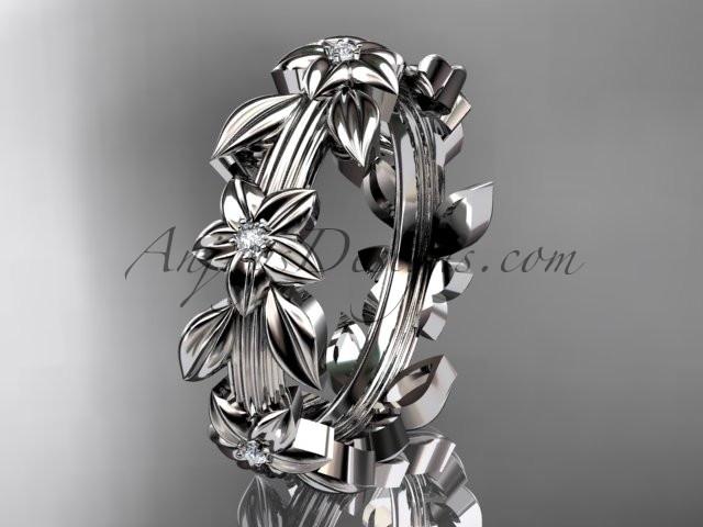 14kt white gold diamond leaf wedding ring, engagement ring, wedding band ADLR316 - AnjaysDesigns