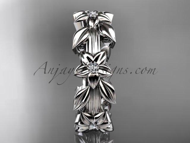 Platinum diamond leaf wedding ring,engagement ring, wedding band ADLR316 - AnjaysDesigns
