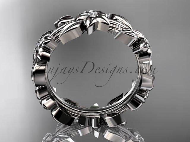 Platinum diamond leaf wedding ring,engagement ring, wedding band ADLR316 - AnjaysDesigns