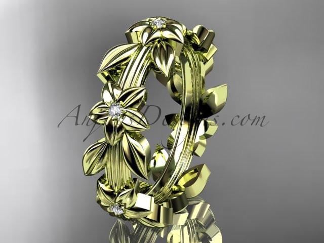 14kt yellow gold diamond leaf wedding ring,engagement ring, wedding band ADLR316 - AnjaysDesigns