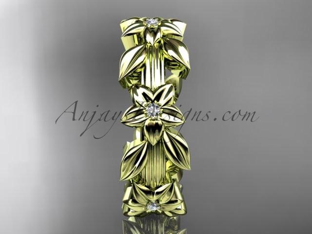 14kt yellow gold diamond leaf wedding ring,engagement ring, wedding band ADLR316 - AnjaysDesigns