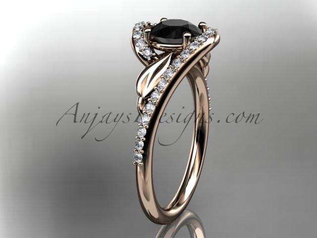 14k rose gold diamond leaf and vine wedding ring, engagement ring with a Black Diamond center stone ADLR317 - AnjaysDesigns, Black Diamond Engagement Rings - Jewelry, Anjays Designs - AnjaysDesigns, AnjaysDesigns - AnjaysDesigns.co, 