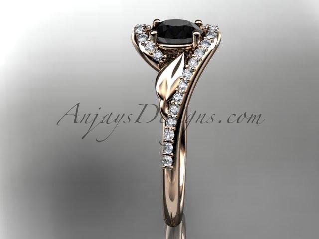 14k rose gold diamond leaf and vine wedding ring, engagement ring with a Black Diamond center stone ADLR317 - AnjaysDesigns, Black Diamond Engagement Rings - Jewelry, Anjays Designs - AnjaysDesigns, AnjaysDesigns - AnjaysDesigns.co, 