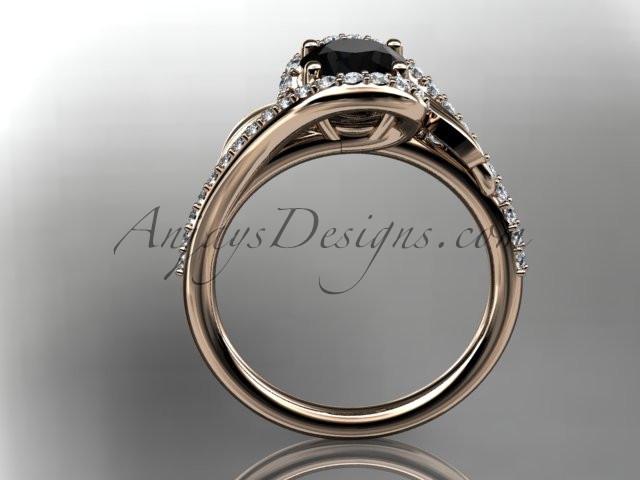 14k rose gold diamond leaf and vine wedding ring, engagement ring with a Black Diamond center stone ADLR317 - AnjaysDesigns, Black Diamond Engagement Rings - Jewelry, Anjays Designs - AnjaysDesigns, AnjaysDesigns - AnjaysDesigns.co, 