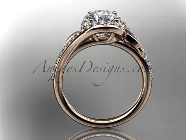 14k rose gold diamond leaf and vine wedding ring, engagement ring with a "Forever One" Moissanite center stone ADLR317 - AnjaysDesigns, Moissanite Engagement Rings - Jewelry, Anjays Designs - AnjaysDesigns, AnjaysDesigns - AnjaysDesigns.co, 