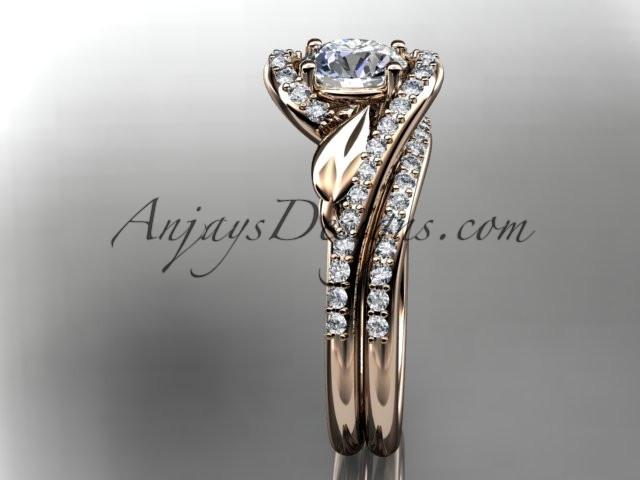 14k rose gold diamond leaf and vine wedding ring, engagement set ADLR317S - AnjaysDesigns, Engagement Sets - Jewelry, Anjays Designs - AnjaysDesigns, AnjaysDesigns - AnjaysDesigns.co, 