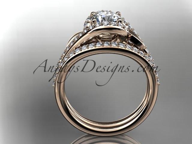 14k rose gold diamond leaf and vine wedding ring, engagement set with a "Forever One" Moissanite center stone ADLR317S - AnjaysDesigns, Moissanite Engagement Sets - Jewelry, Anjays Designs - AnjaysDesigns, AnjaysDesigns - AnjaysDesigns.co, 
