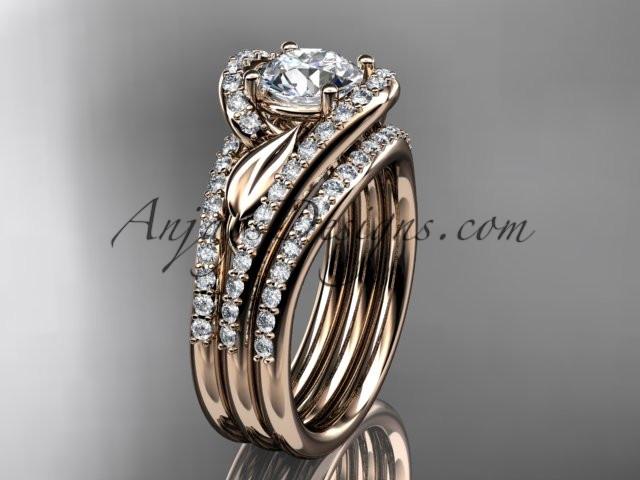 14k rose gold diamond leaf and vine wedding ring, engagement ring with a double matching band ADLR317S - AnjaysDesigns, Engagement Sets - Jewelry, Anjays Designs - AnjaysDesigns, AnjaysDesigns - AnjaysDesigns.co, 