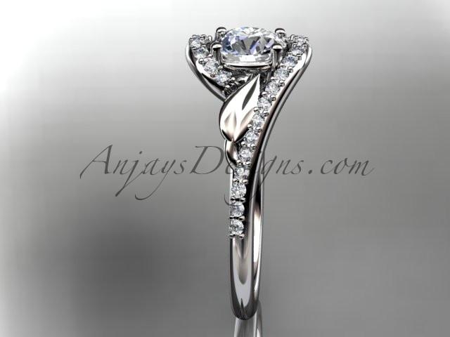 14k white gold diamond leaf and vine wedding ring, engagement ring with a "Forever One" Moissanite center stone ADLR317 - AnjaysDesigns