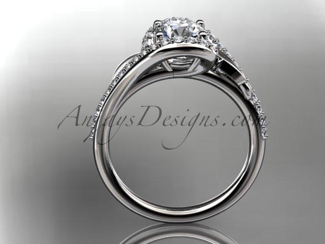 Platinum diamond leaf and vine wedding ring, engagement ring with a "Forever One" Moissanite center stone ADLR317 - AnjaysDesigns