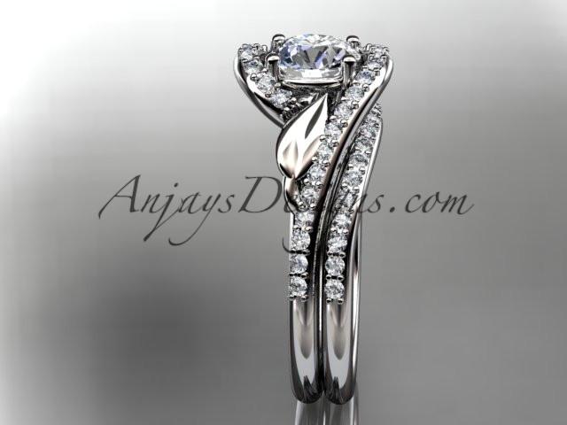 14k white gold diamond leaf and vine wedding ring, engagement set ADLR317S - AnjaysDesigns