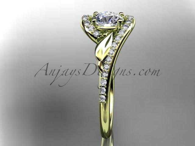 14k yellow gold diamond leaf and vine wedding ring, engagement ring ADLR317 - AnjaysDesigns