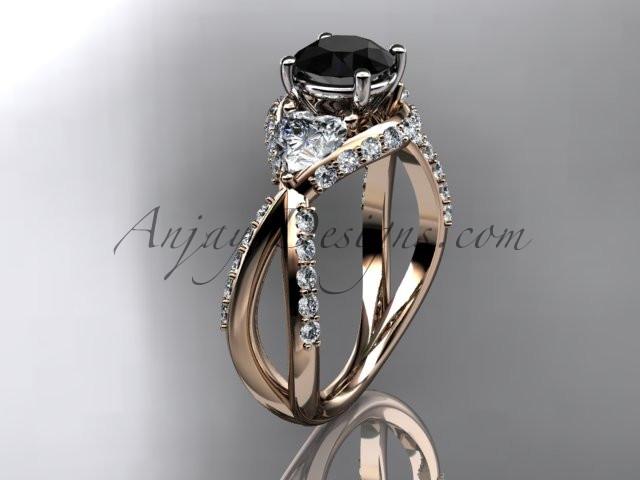 Unique 14kt rose gold diamond wedding ring, engagement ring with a Black Diamond center stone ADLR318 - AnjaysDesigns