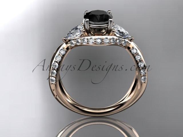 Unique 14kt rose gold diamond wedding ring, engagement ring with a Black Diamond center stone ADLR318 - AnjaysDesigns