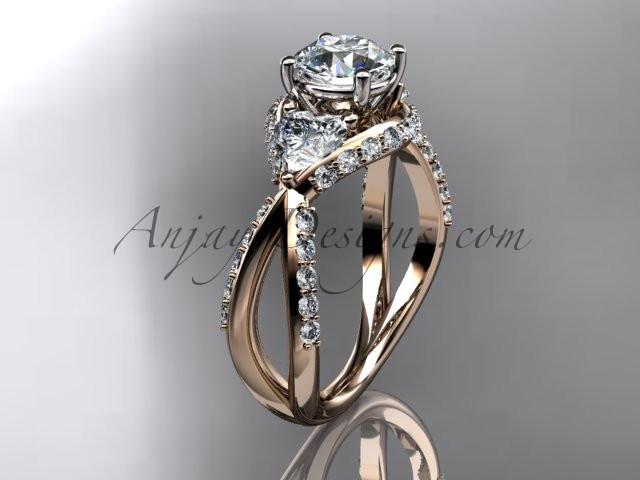 Unique 14kt rose gold diamond wedding ring, engagement ring ADLR318 - AnjaysDesigns