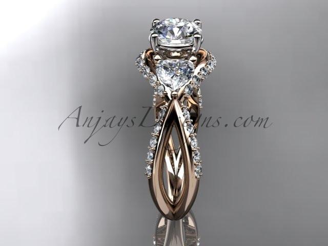 Unique 14kt rose gold diamond wedding ring, engagement ring with a "Forever One" Moissanite center stone ADLR318 - AnjaysDesigns