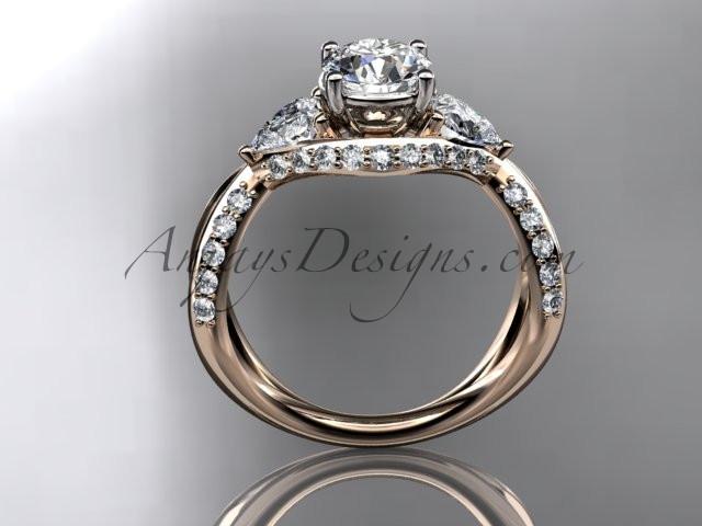 Unique 14kt rose gold diamond wedding ring, engagement ring with a "Forever One" Moissanite center stone ADLR318 - AnjaysDesigns