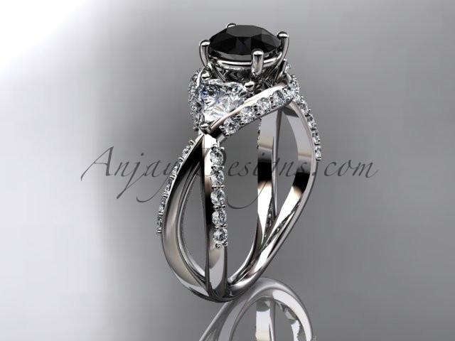 Unique 14kt white gold diamond wedding ring, engagement ring with a Black Diamond center stone ADLR318 - AnjaysDesigns
