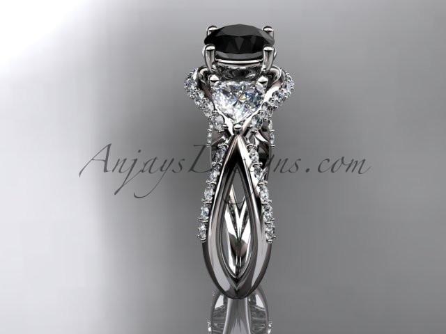 Unique platinum diamond wedding ring, engagement ring with a Black Diamond center stone ADLR318 - AnjaysDesigns
