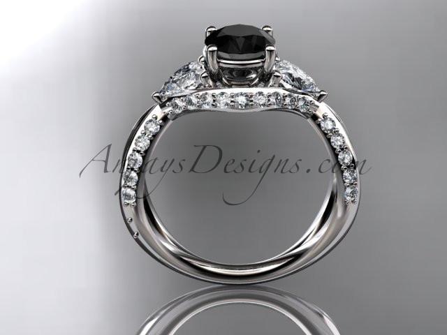 Unique 14kt white gold diamond wedding ring, engagement ring with a Black Diamond center stone ADLR318 - AnjaysDesigns