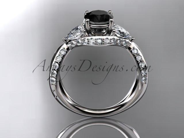 Unique platinum diamond wedding ring, engagement ring with a Black Diamond center stone ADLR318 - AnjaysDesigns