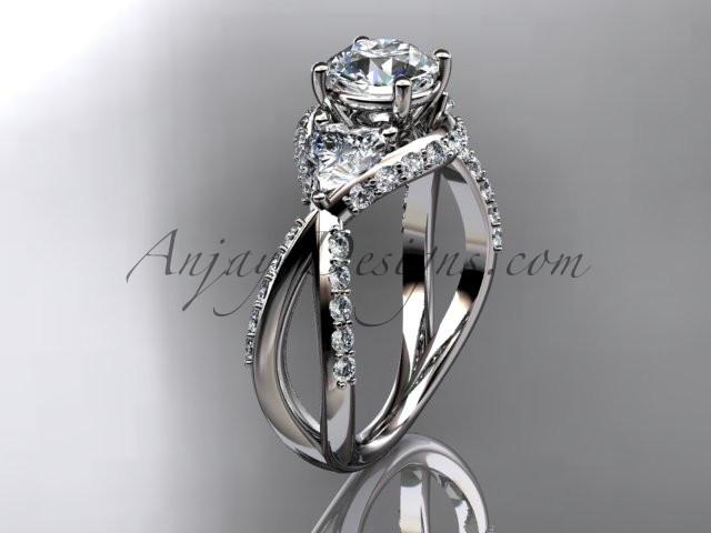 Unique platinum diamond wedding ring, engagement ring with a "Forever One" Moissanite center stone ADLR318 - AnjaysDesigns