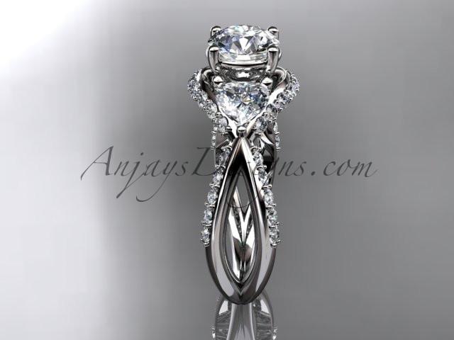 Unique 14kt white gold diamond wedding ring, engagement ring with a "Forever One" Moissanite center stone ADLR318 - AnjaysDesigns