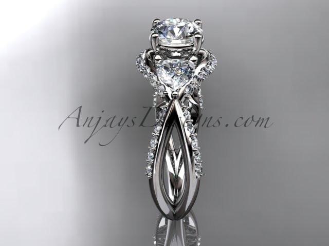 Unique platinum diamond wedding ring, engagement ring with a "Forever One" Moissanite center stone ADLR318 - AnjaysDesigns