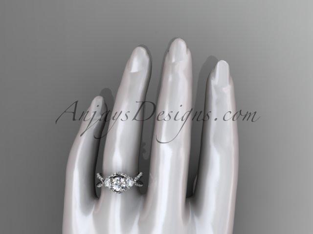 Unique 14kt white gold diamond wedding ring, engagement ring with a "Forever One" Moissanite center stone ADLR318 - AnjaysDesigns