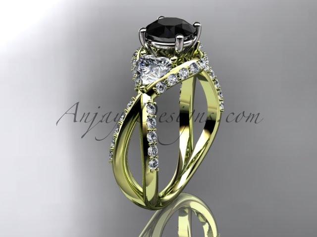 Unique 14kt yellow gold diamond wedding ring, engagement ring with a Black Diamond center stone ADLR318 - AnjaysDesigns