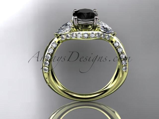 Unique 14kt yellow gold diamond wedding ring, engagement ring with a Black Diamond center stone ADLR318 - AnjaysDesigns