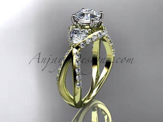 Unique 14kt yellow gold diamond wedding ring, engagement ring with a "Forever One" Moissanite center stone ADLR318 - AnjaysDesigns