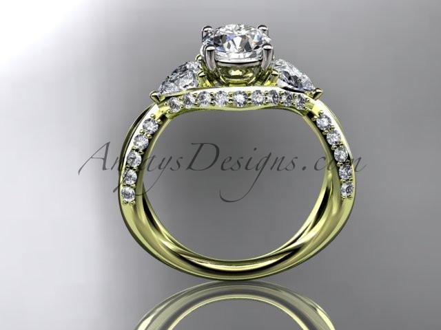 Unique 14kt yellow gold diamond wedding ring, engagement ring with a "Forever One" Moissanite center stone ADLR318 - AnjaysDesigns