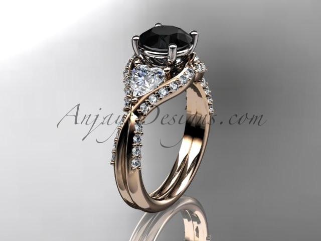 Unique 14kt rose gold diamond wedding ring, engagement ring with a Black Diamond center stone ADLR319 - AnjaysDesigns