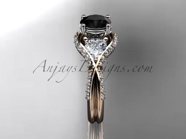 Unique 14kt rose gold diamond wedding ring, engagement ring with a Black Diamond center stone ADLR319 - AnjaysDesigns