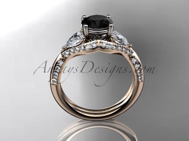 Unique 14kt rose gold diamond wedding ring, engagement ring with a Black Diamond center stone ADLR319 - AnjaysDesigns
