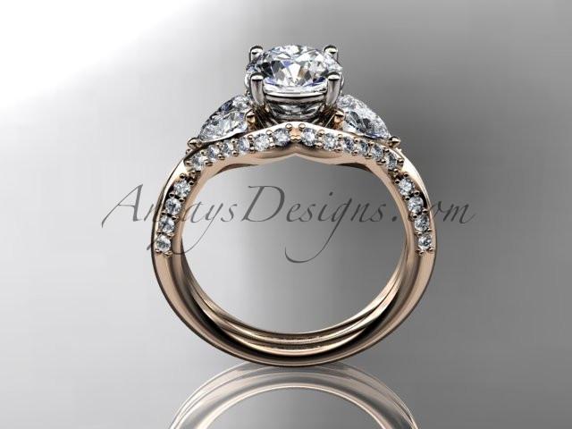 Unique 14kt rose gold diamond wedding ring, engagement ring with a "Forever One" Moissanite center stone ADLR319 - AnjaysDesigns