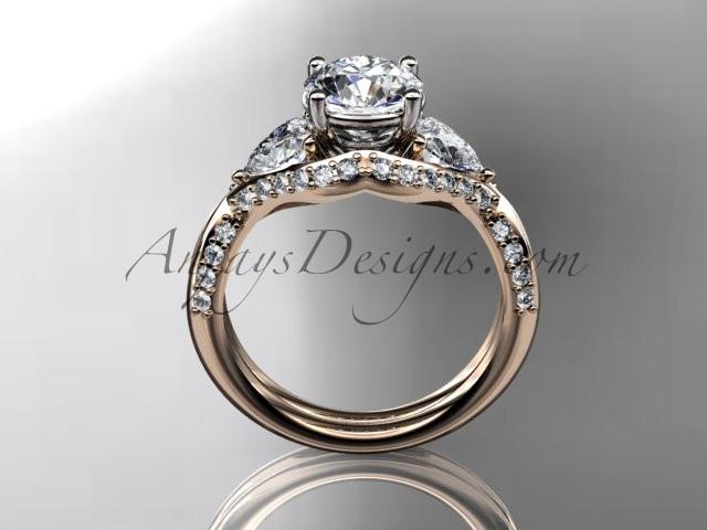 Unique 14kt rose gold diamond wedding ring, engagement ring  ADLR319 - AnjaysDesigns