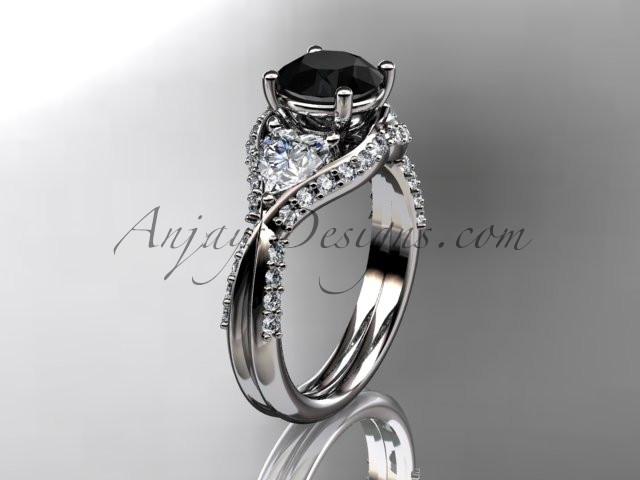 Unique 14kt white gold diamond wedding ring, engagement ring with a Black Diamond center stone ADLR319 - AnjaysDesigns