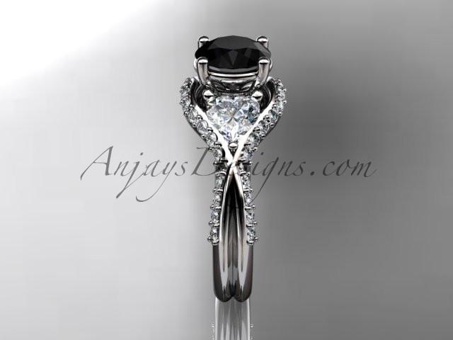 Unique platinum diamond wedding ring, engagement ring with a Black Diamond center stone ADLR319 - AnjaysDesigns