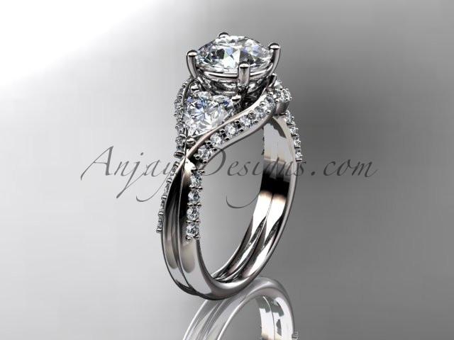 Unique platinum diamond wedding ring, engagement ring with a "Forever One" Moissanite center stone ADLR319 - AnjaysDesigns