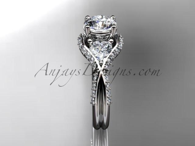 Unique platinum diamond wedding ring, engagement ring with a "Forever One" Moissanite center stone ADLR319 - AnjaysDesigns