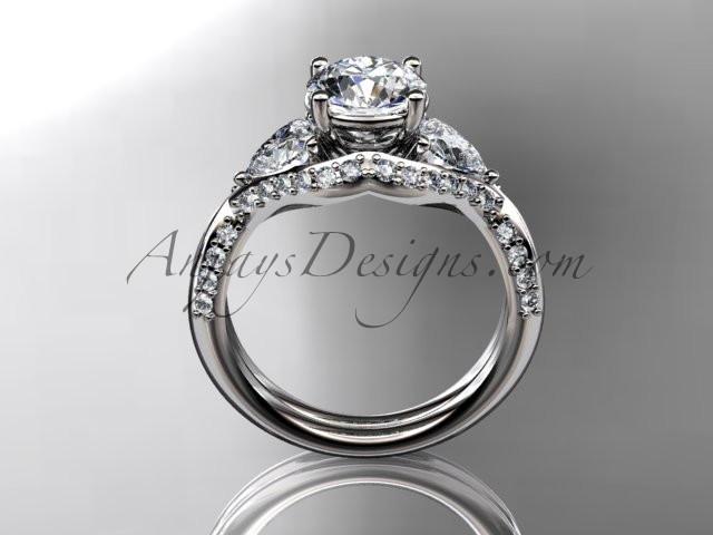 Unique 14kt white gold diamond wedding ring, engagement ring with a "Forever One" Moissanite center stone ADLR319 - AnjaysDesigns