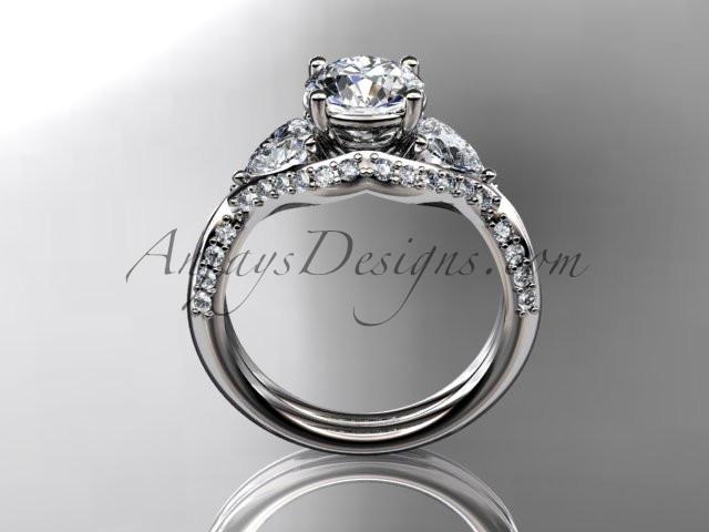 Unique platinum diamond wedding ring, engagement ring with a "Forever One" Moissanite center stone ADLR319 - AnjaysDesigns